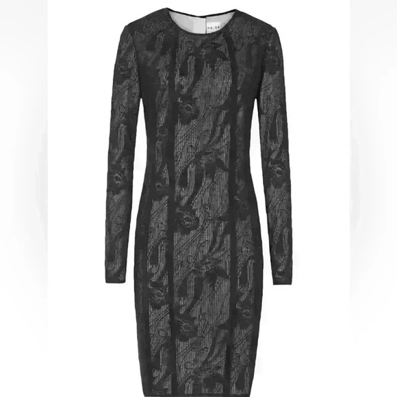 REISS Stunning Bodycon Kitty Lace fitted‎ black dress size 4 - Picture 3 of 8
